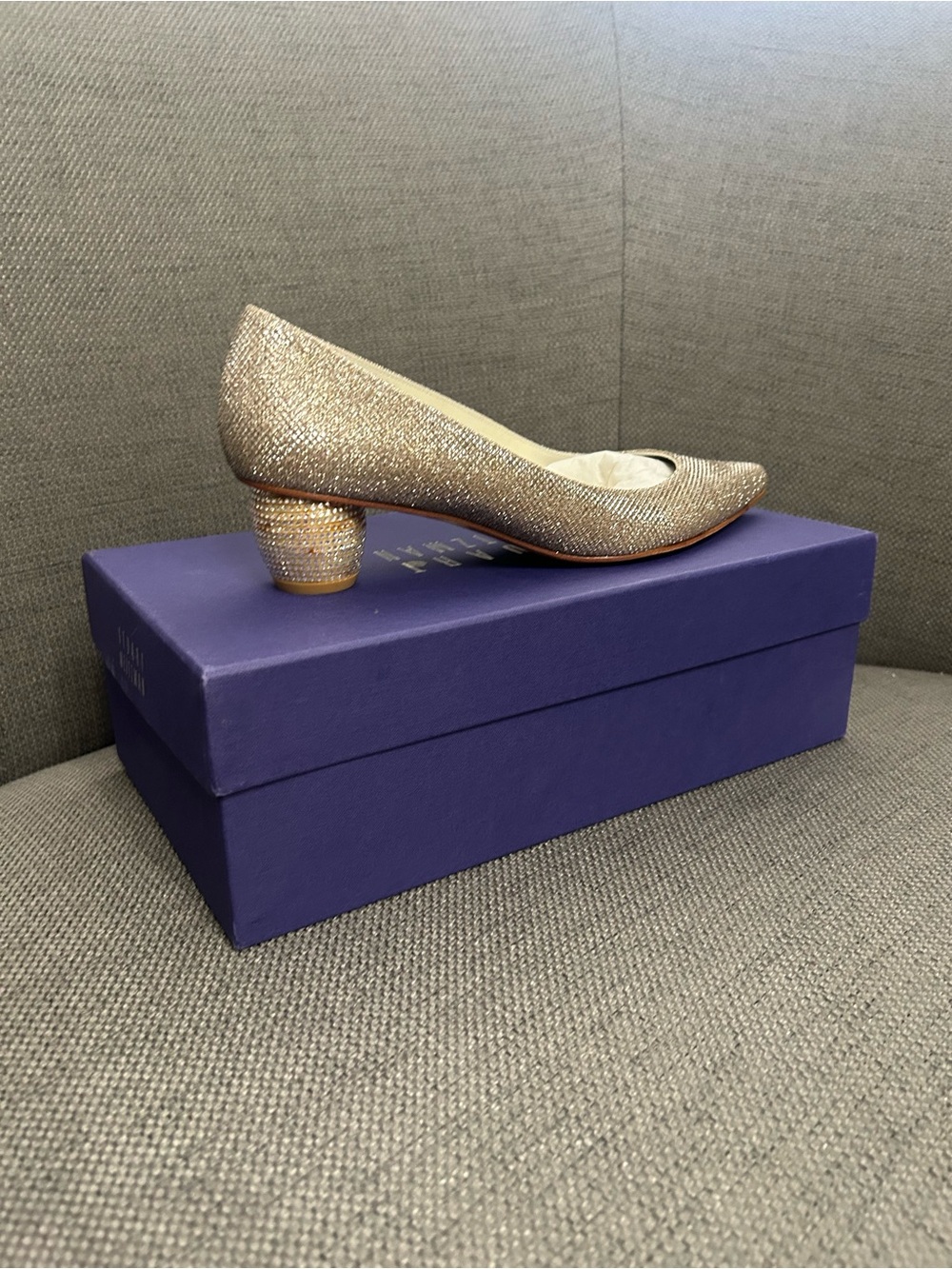 Stuart Weitzman Gold Glitter Low Block Heel Pump